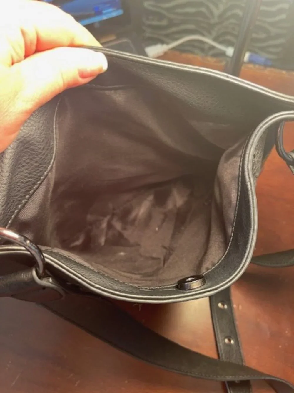 Rachel Roy Black leather expandable crossbody